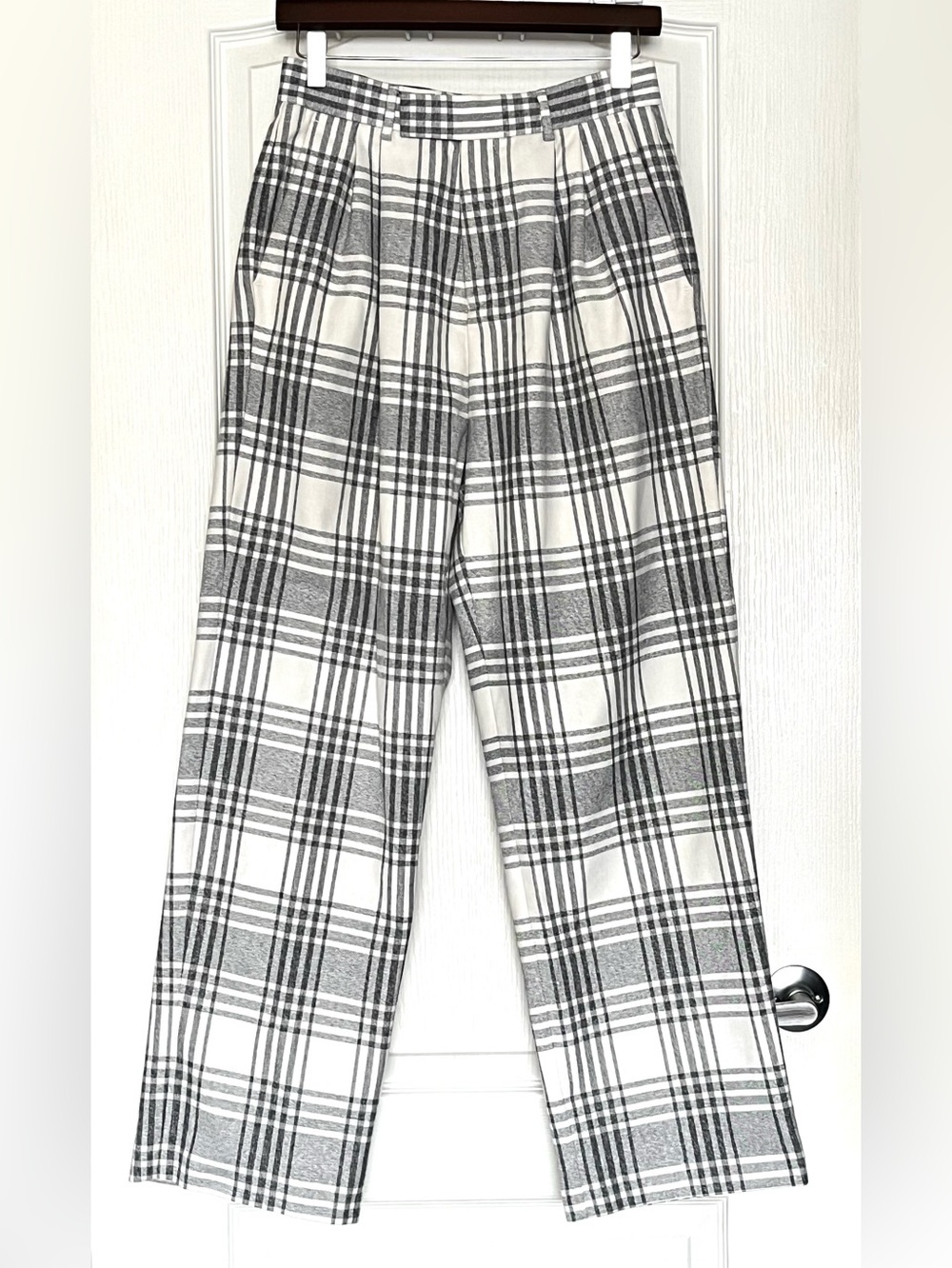 ASOS Design Grey Plaid Wide Leg Trousers W30 L30 Pleated Smart Casual Pants